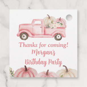 Pink Vintage Truck Pumpkin Birthday Party Favor Tags