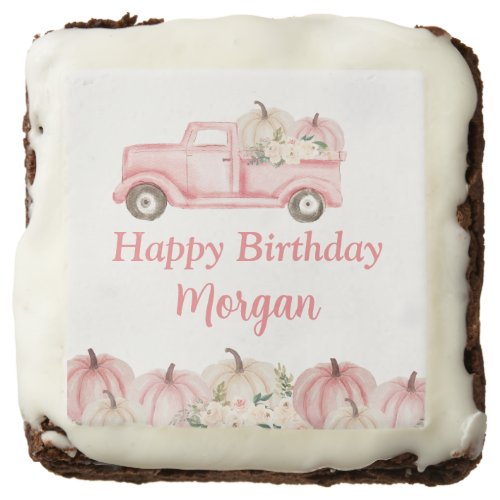 Pink Vintage Truck Pumpkin Girl Birthday Party Brownie