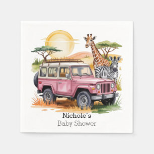 Pink Vintage Truck with Safari Animals Baby Shower Napkins