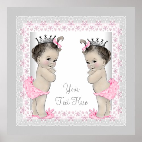 Pink Vintage Twin Baby Girl Princess Poster