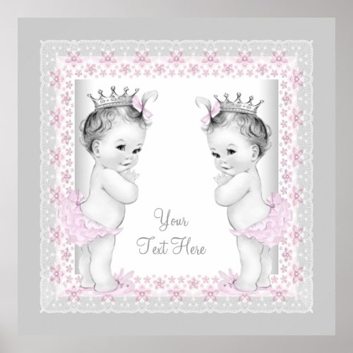 Pink Vintage Twin Baby Girl Princess Poster