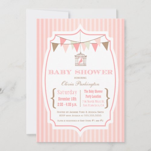 Pink vintage typography baby shower invitation