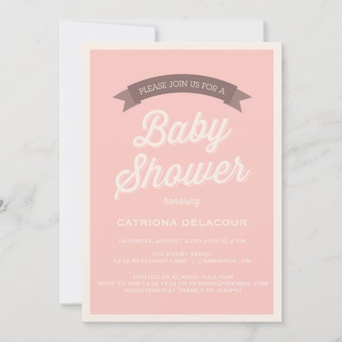 Pink Vintage Typography Baby Shower Invitation