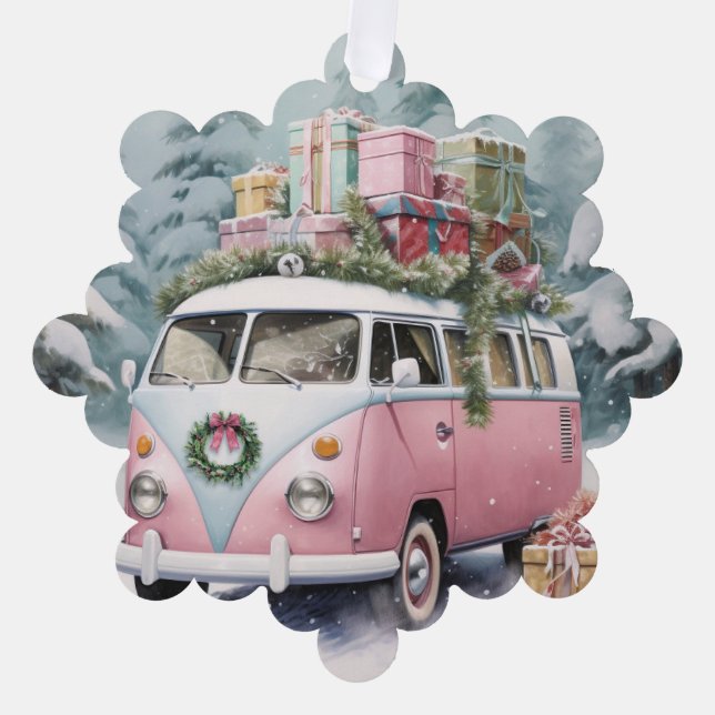 Pink Vintage Vanagon Ornament (Front)