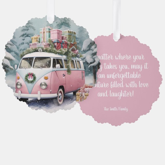 Pink Vintage Vanagon Ornament Card (Front/Back)