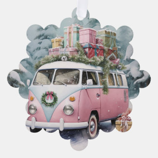 Pink Vintage Vanagon Ornament Card