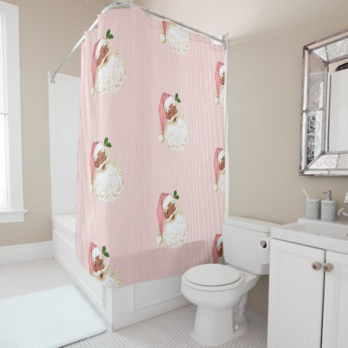 Pink Vintage Victorian Black Santa Claus Shabby Shower Curtain