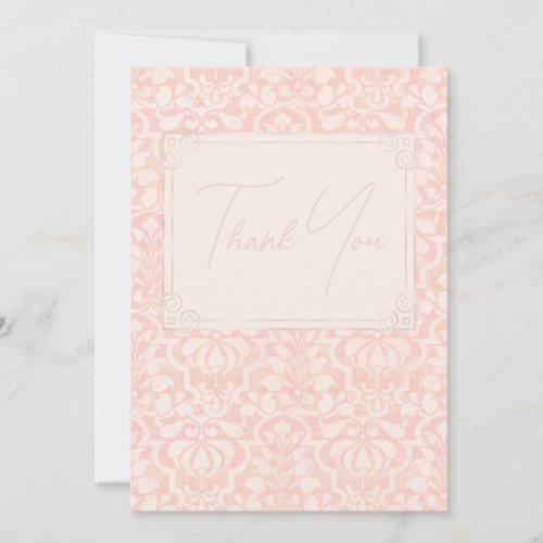 Pink Vintage Victorian Damask With Foil Border Thank You Card