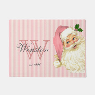 Pink Vintage Victorian Santa Claus Monogram Doormat