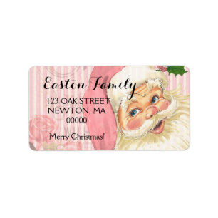 Pink Vintage Victorian Santa Claus Roses Label