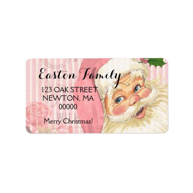 Pink Vintage Victorian Santa Claus Roses Label (Front)