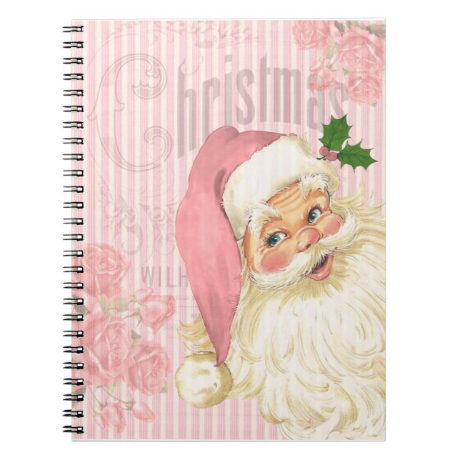 Pink Vintage Victorian Santa Claus Roses Notebook (Front)