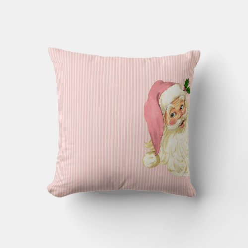 Pink Vintage Victorian Santa Claus Shabby Colors Throw Pillow
