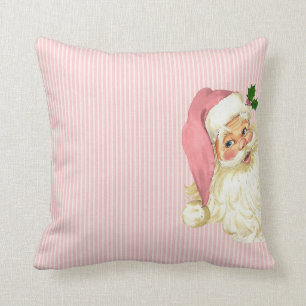 Pink Vintage Victorian Santa Claus Shabby Colors Throw Pillow