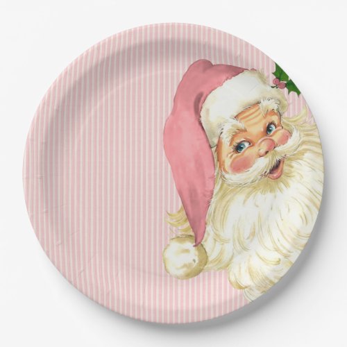 Pink Vintage Victorian Santa Claus Shabby Paper Plates