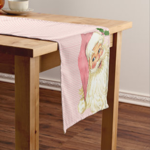 Pink Vintage Victorian Santa Claus Shabby Short Table Runner