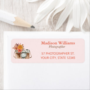 Pink Vintage Watercolor Camera Photography Return Label