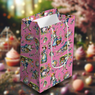 Pink Vintage Watercolor Easter Bunny Eggs & Blooms Medium Gift Bag