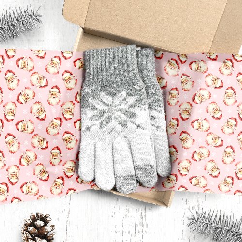 Christmas Wrapping Paper 5 Pink Vintage Watercolor Santa Claus Christmas Tissue Paper