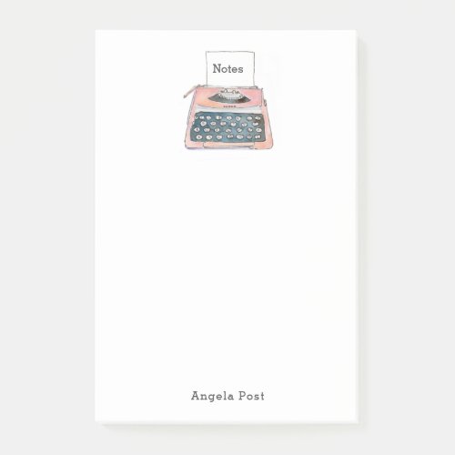 Pink Vintage Watercolor Typewriter  Post_it Notes