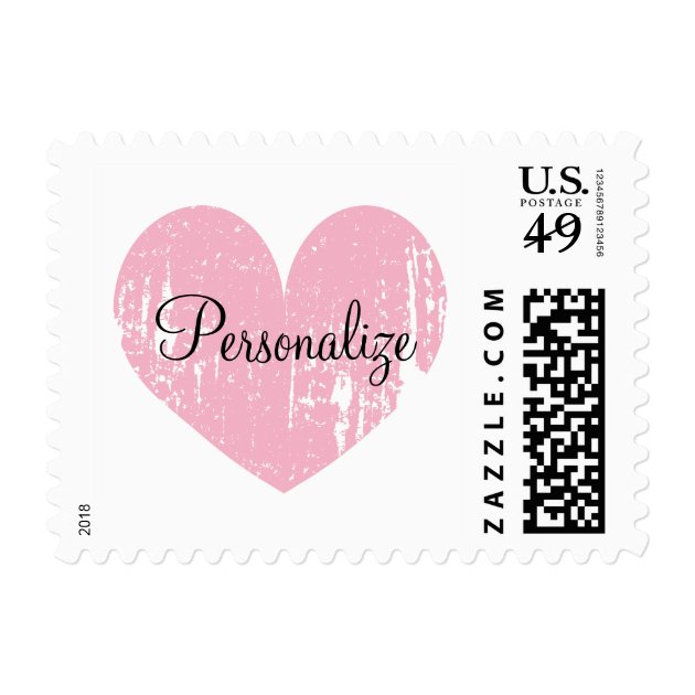 Pink Vintage Weathered Heart Wedding Stamps