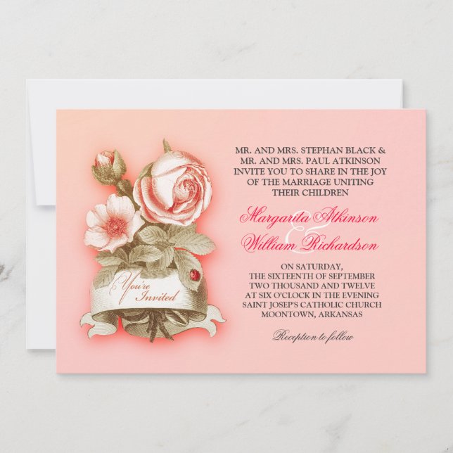pink vintage wedding invitations (Front)