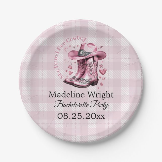 Pink Vintage Western Cowgirl Bachelorette Plates (Front)