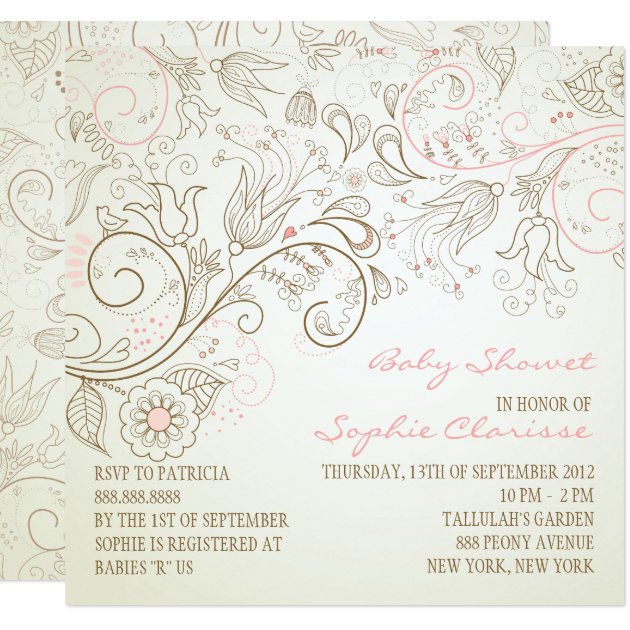 Pink Vintage Whimsy Floral Baby Shower Invitations