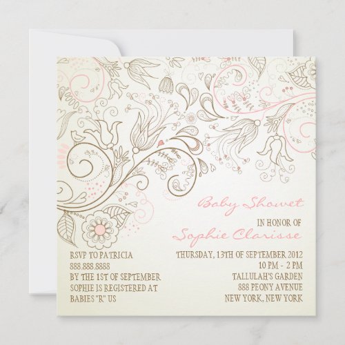 Pink Vintage Whimsy Floral Baby Shower Invitations
