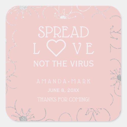 Pink Vintage Wildflower Covid Wedding Sanitizing Square Sticker