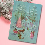 Pink Vintage Winter Christmas Church Holiday Card<br><div class="desc">pink Vintage Pink Christmas Tree and Church Holiday Card.</div>