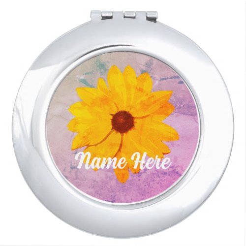 Pink Vintage Yellow Flower Compact Mirror
