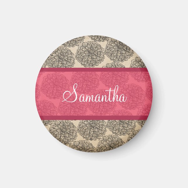 Pink Vintage Zinnia Magnet (Front)