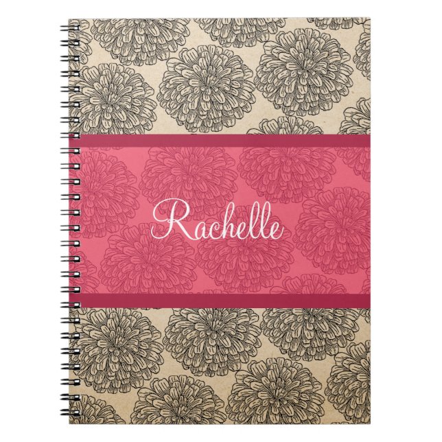 Pink Vintage Zinnia Notebook (Front)