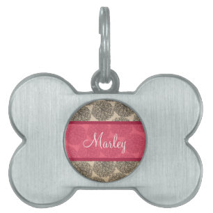Pink Vintage Zinnia Pet Tag