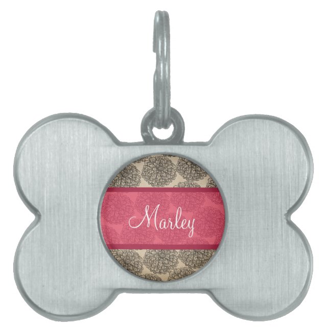 Pink Vintage Zinnia Pet Tag (Front)