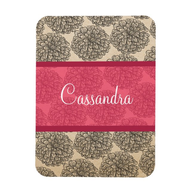 Pink Vintage Zinnia Premium Magnet (Vertical)
