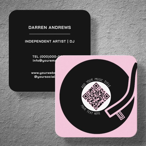 Pink Vinyl LP  Music QR Code  Square Business Card