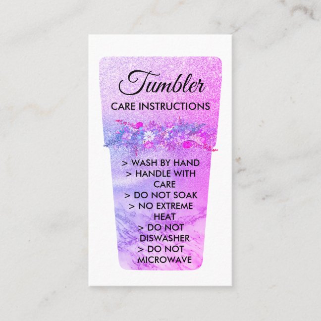 Pink Vinyl Printed Mug Tumbler Care Instruction Business Card