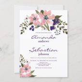 Pink violet coral green purple floral Wedding Invitation | Zazzle