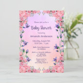 Pink violet floral Baby Shower Invitation (Standing Front)