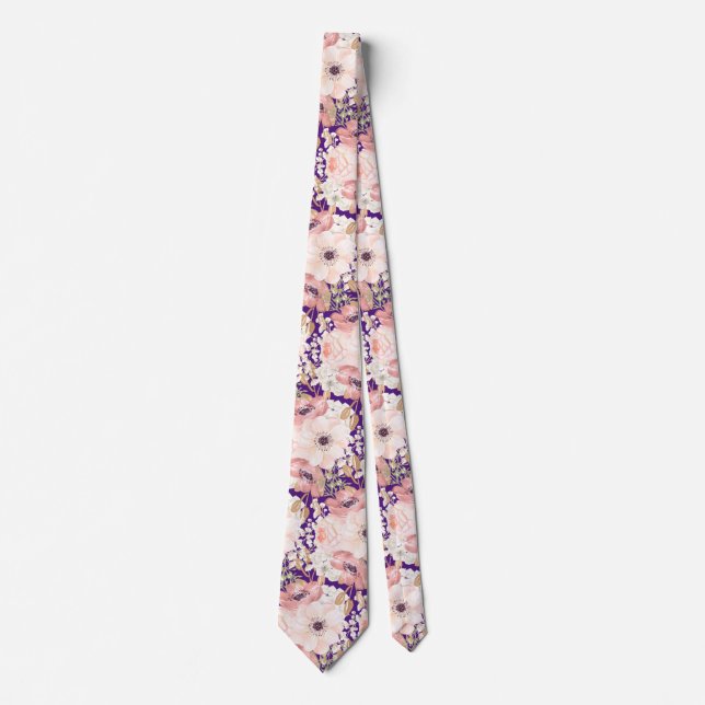 Pink Violet Floral wedding Neck Tie (Front)