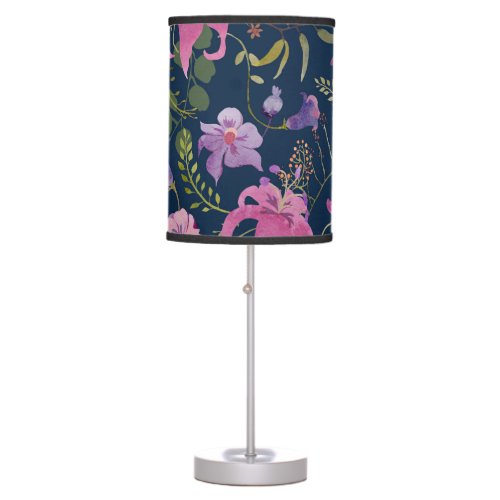 Pink violet flowers dark watercolor background table lamp