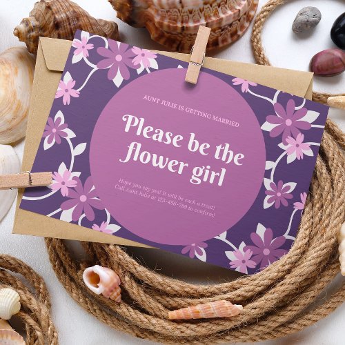 Pink Violet Illustrated Flower Girl Wedding Card