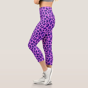 PINK Victorias Secret Black Purple Leopard Print Fold Over Yoga Capri  Leggings
