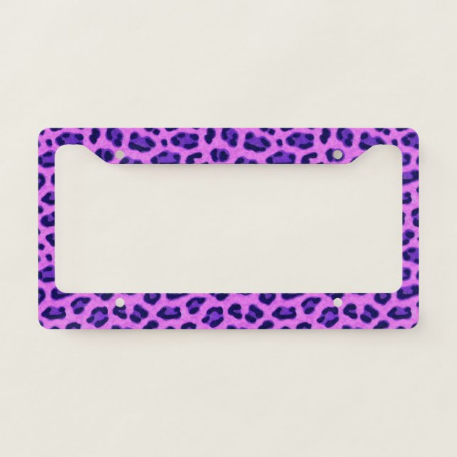 Pink Violet Leopard Animal Print Skin Pattern License Plate Frame (Front)