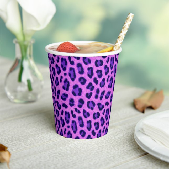 Pink Violet Leopard Animal Print Skin Pattern Paper Cups (Insitu)