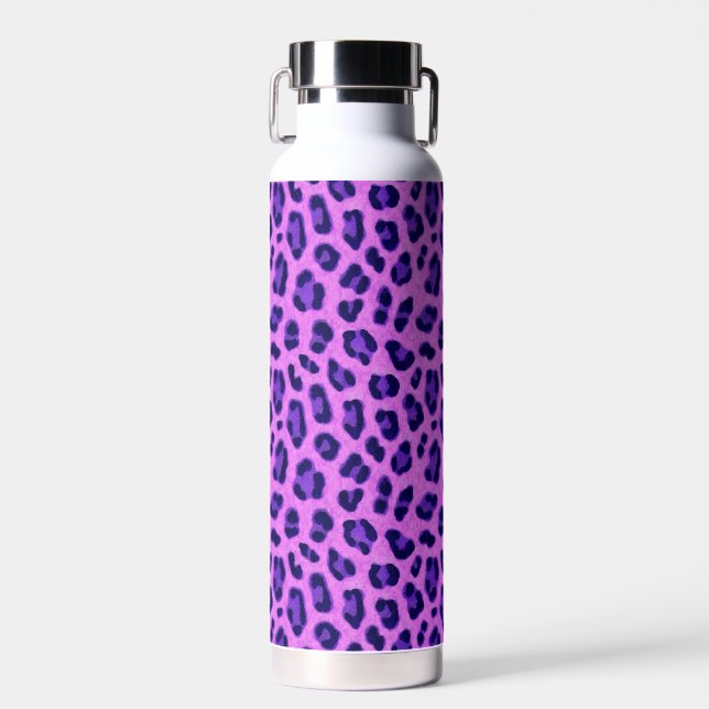 Pink Violet Leopard Animal Print Skin Pattern Water Bottle (Front)
