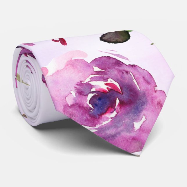 Pink Violet Peony & Orchid Garden Wedding Neck Tie (Rolled)