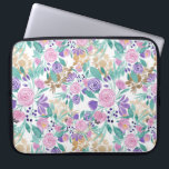 Pink Violet Purple Gold Watercolor Flowers Leaves Laptop Sleeve<br><div class="desc">This elegant and pretty designs depicts hand-painted blush pink, violet purple, and seafoam green watercolor flowers and leaves with faux printed gold foil floral silhouettes on top of a simple white background. It's modern, girly, feminine, country, and original. Stylize with this hand-painted design done by the artist of La Femme,...</div>